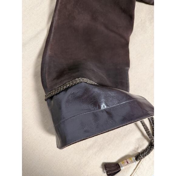 Marc Jacobs Boots Womens Size 39 Brown Suede Wedge Platform Embroidered Calf - Picture 11 of 12